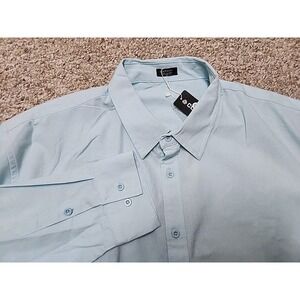 Coofandy Mens Long Sleeve Button Up Linen Blend Shirt Teal Blue Size 3XL 54 New